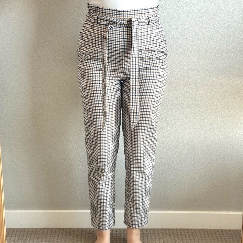 Divided H&M Pants Check Plaid High Rise Belted Preppy - Picture 2 of 9